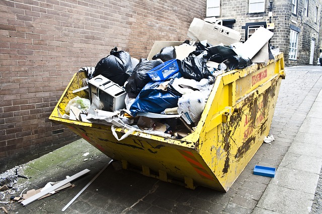 a dumpster full of trash.