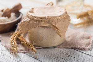 The leaven for bread is active. Startersourdough ( fermented mi